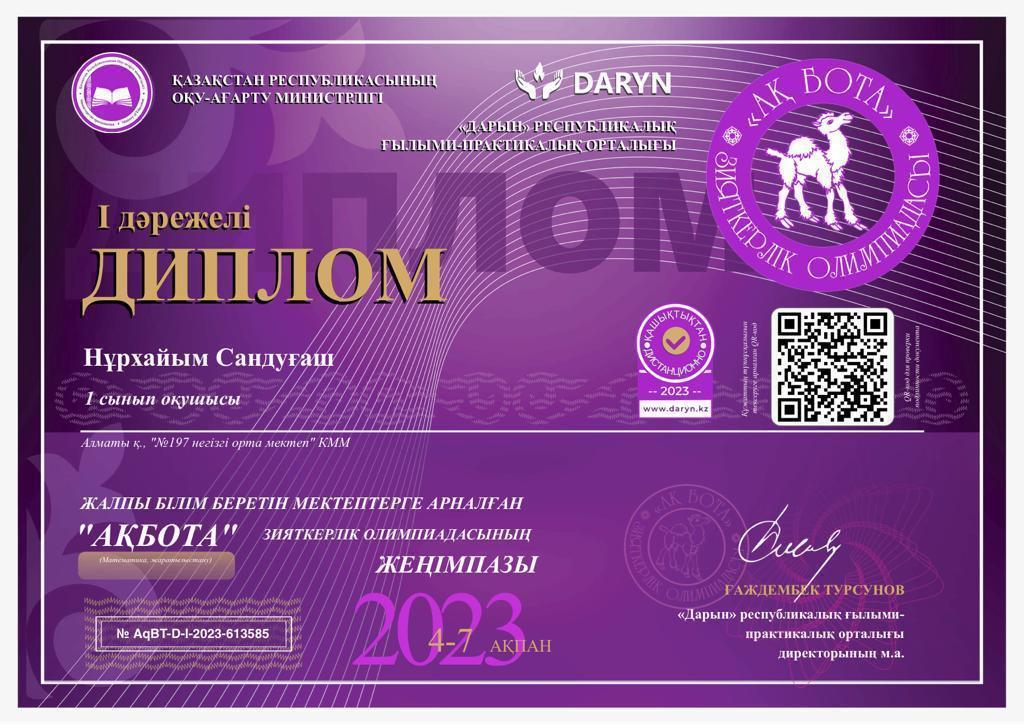 "Ақбота" зияткерлік олимпиадасының жетістіктері.